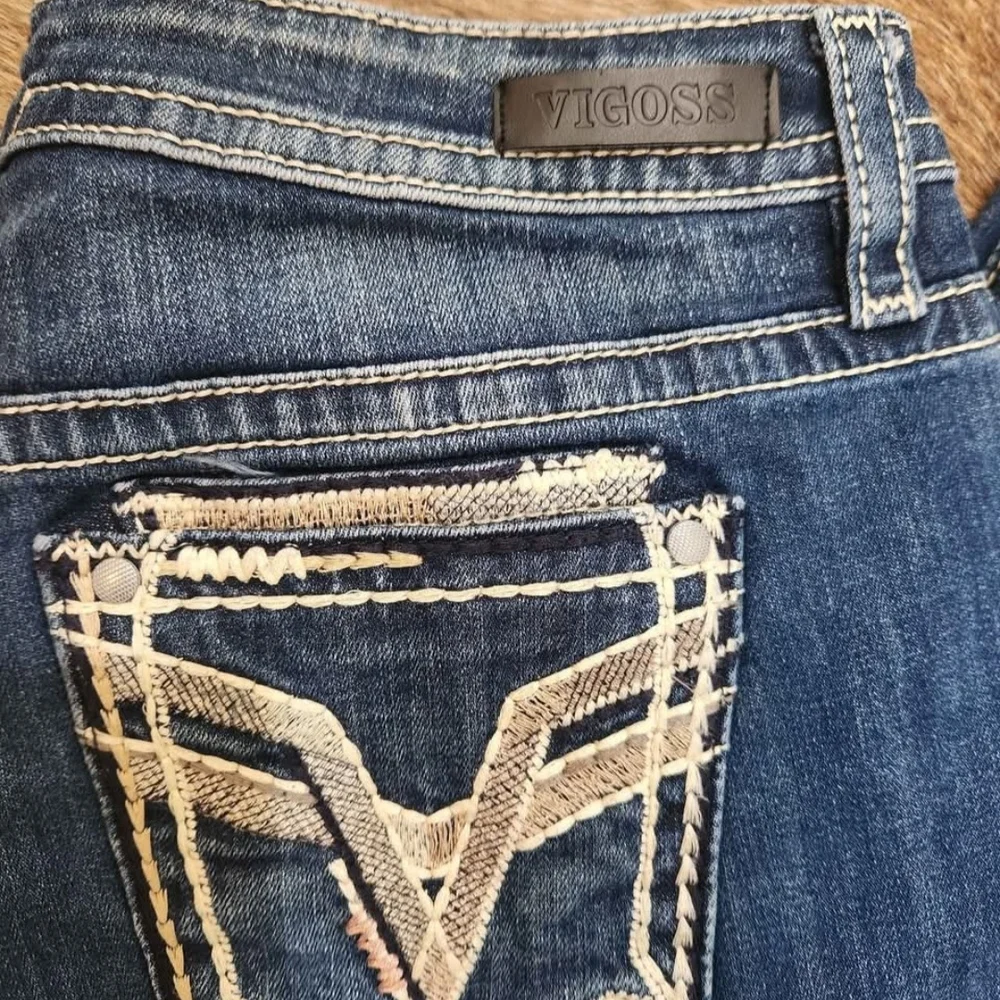 Vigoss Women's Slim Leg Jeans - Blue with Tan Stitching - Picture 2 of 3